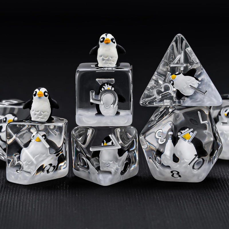 weyano Penguin Resin D&D Dice Set, 7-Piece Polyhedral Dice (D4, D6, D8, D10, D12, D20, D%) Dungeons and Dragons Dice Set - Image 5